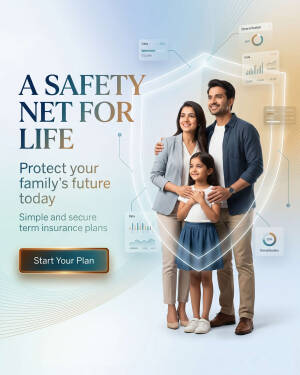 A happy family standing behind a digital protective shield representing life insurance