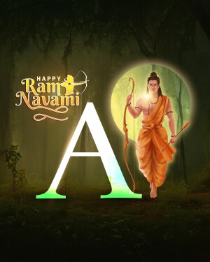 Ram Navami greeting with Lord Rama and the letter 'A'