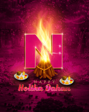 Holika Dahan celebration with a glowing 'N' symbol
