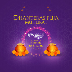 Dhanteras Puja Muhurat for Gurgaon with time and decorative elements