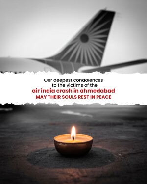 Image expressing condolences for the victims of the Air India crash in Ahmedabad, featuring a lit candle and a blurred airplane tail.