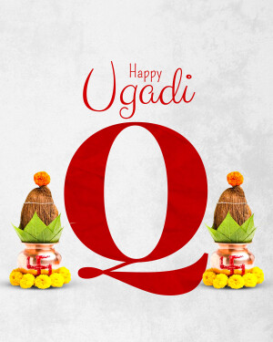 Ugadi festival greeting with coconuts and traditional decorations