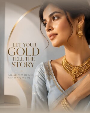 A beautiful woman wearing intricate gold necklace and jhumka earrings with elegant traditional attire