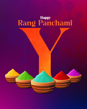 Rang Panchami greeting with colorful powder piles and the letter Y