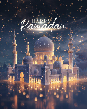 Ramadan greeting with a beautifully lit mosque