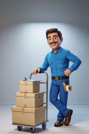Cartoon illustration of a delivery man with packages