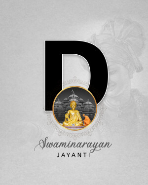 Swaminarayan Jayanti image with a large letter 'D' containing a temple and statue