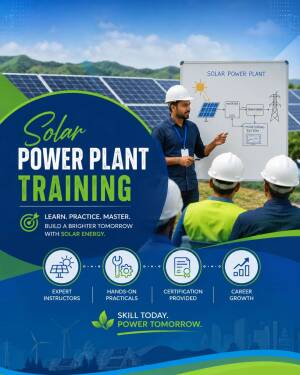 Professional training session on solar power plant operations with instructors and students in a field setting.