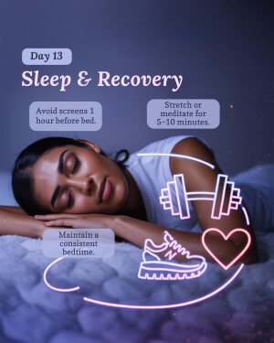 Woman sleeping with icons representing healthy sleep habits