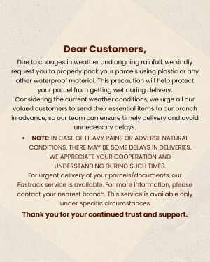 Image of a notice regarding parcel protection due to weather conditions.