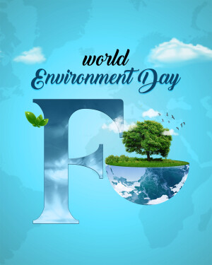 World Environment Day graphic with a letter 'E' incorporating Earth and nature