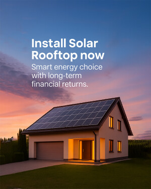 House with solar panels on the roof at sunset