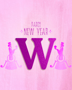 Parsi New Year graphic with a large letter W and traditional figures