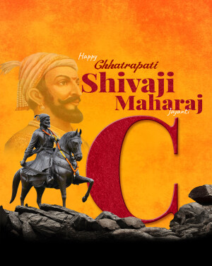 Image of Chhatrapati Shivaji Maharaj on horseback with text 'Happy Chhatrapati Shivaji Maharaj Jayanti'