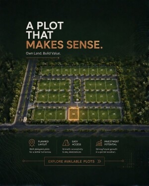 Aerial view of a plotted real estate development project with highlighted land for sale