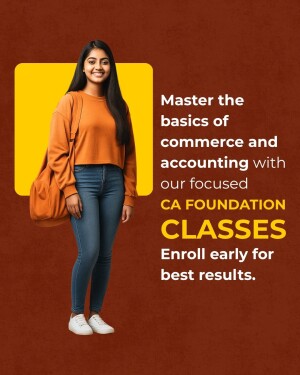Young woman promoting CA Foundation classes with text overlay