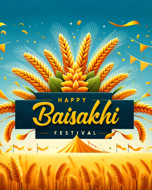 Illustration of wheat stalks and a Baisakhi greeting