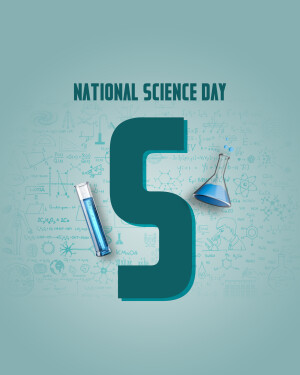 National Science Day graphic with science equipment and formulas