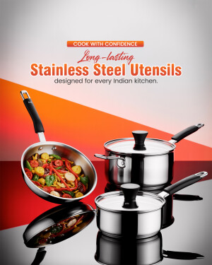 Stainless steel cookware set with vegetables in a pan