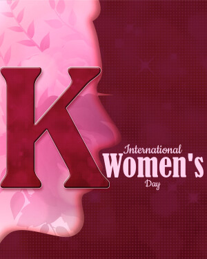 Letter K with floral background and International Women's Day text