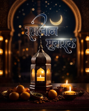 Ramadan Mubarak with lantern, dates, and candles