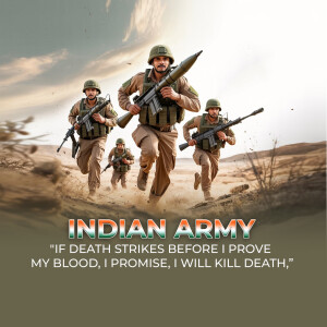 Indian Army soldiers running with weapons in a desert landscape