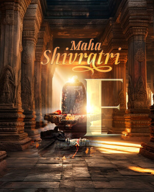 Image of a Shivling inside an ancient temple, illuminated with light, celebrating Maha Shivaratri.