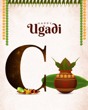 Ugadi festival greeting with letter 'C' and traditional elements