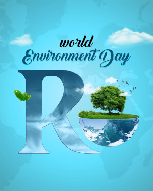 World Environment Day graphic with a letter 'R' incorporating Earth and nature elements
