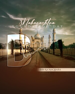 Maharashtra Foundation Day graphic featuring Bibi Ka Maqbara