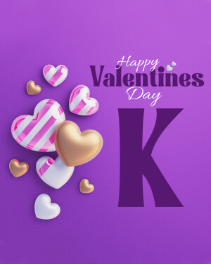 3D rendering of the letter K with hearts for Valentine's Day