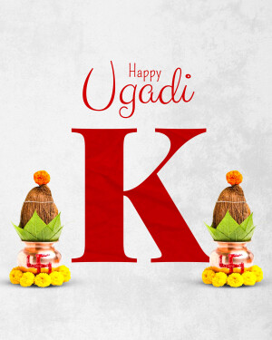 Ugadi festival greeting with coconut and flowers