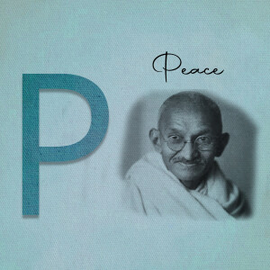 Portrait of Mahatma Gandhi with the letter 'P' for Peace