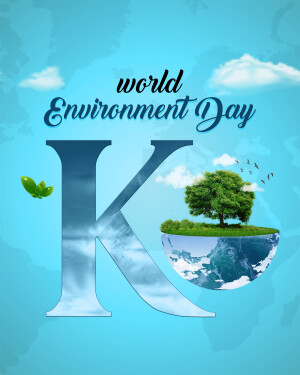 World Environment Day graphic with a large letter K incorporating a globe and tree