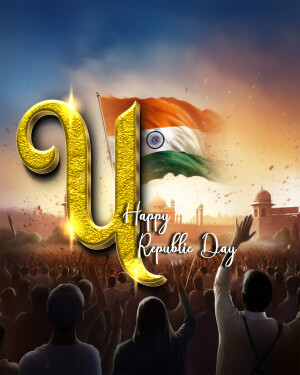Republic Day of India with a large golden 'U' and crowd