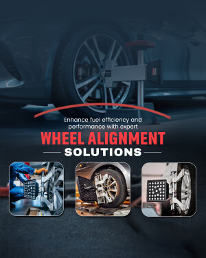 Wheel alignment service with modern equipment and technician working on a car