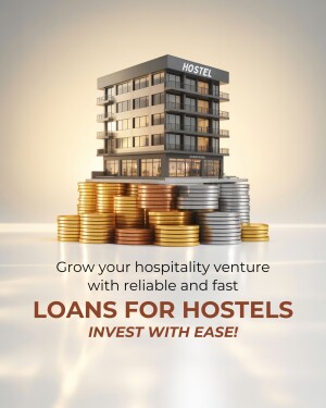 Image depicting a hostel building built on a stack of coins, promoting loans for hostel investments.