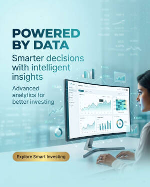 A woman analyzing investment data on a computer screen featuring charts and graphs.