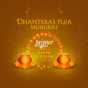 Dhanteras Puja Muhurat for Jaipur with time and decorative elements