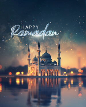 Ramadan greeting with a mosque and starry night