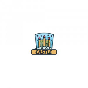 Colorful cartoon illustration of a castle with the word 'CASTLE' below it.