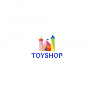 Colorful logo of a toyshop featuring a castle made of building blocks.