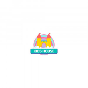 Colorful logo of a kids house with a rainbow and castle