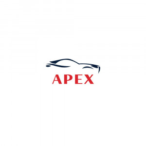 Apex logo featuring a sleek car silhouette and the word 'APEX' in red