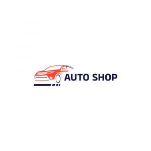 Logo for an auto shop featuring a car silhouette and text