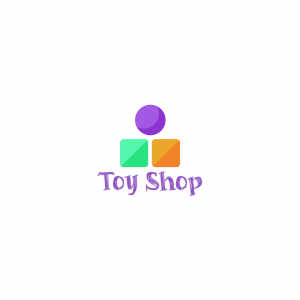 Colorful logo for a toy shop featuring geometric shapes and text.
