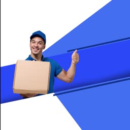 Friendly Delivery Courier With Package Banner For Pinterest