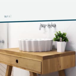 Modern Wooden Bathroom Vanity With Fluted Sink Graphic For Pinterest