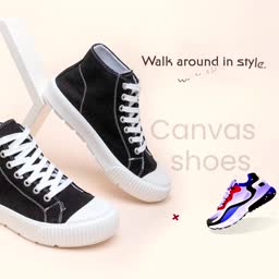 Stylish Black Canvas High-Top Sneakers Promotional Banner For Pinterest