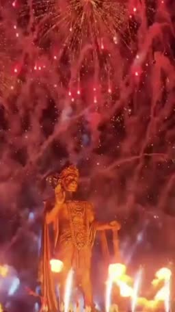 Lord Hanuman Statue With Fireworks Marketing Image For Twitter